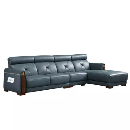 LUKRAIN Furniture Leather Sectional in Caramel L Shape PU Leather 5 Seater Sofa Set for Living Room & Home Color - Blue