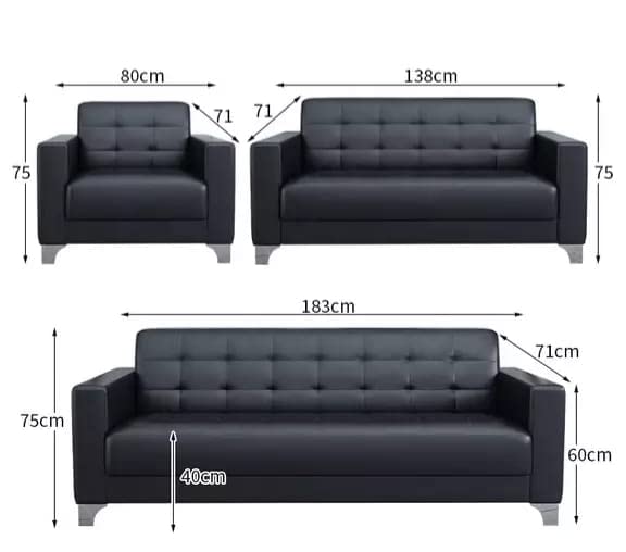 LUKRAIN Furniture 3+1+1 Modern Living Room Furniture (Black)