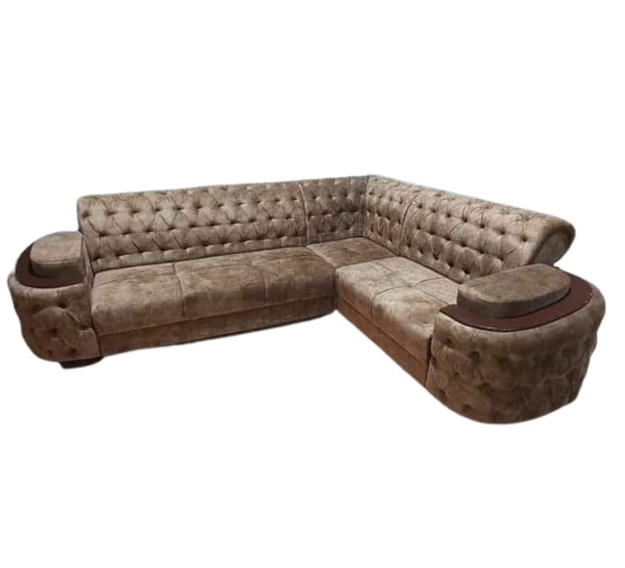 LUKRAIN Furniture Diamond Dishing L - Shape 5 Seater Sofa Set for Living Room & Home Color - Brown