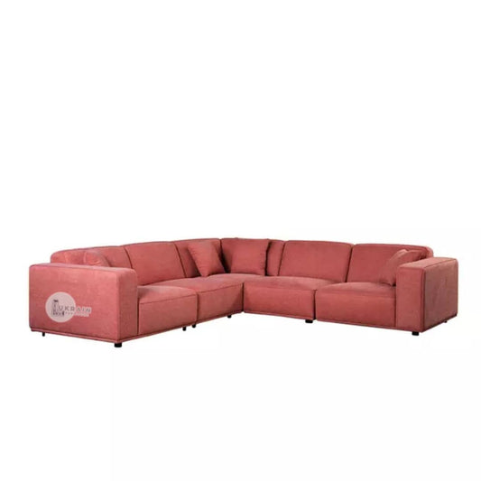 LUKRAIN Furniture L-Shape Modern Living Room Sofa Set (Pink)