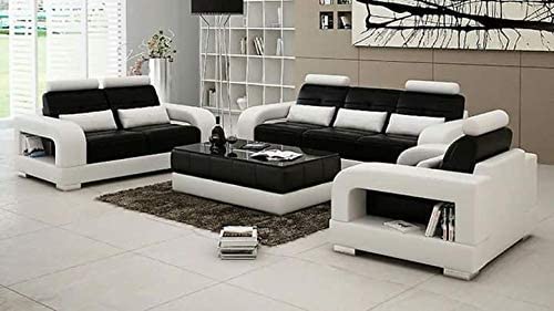 LUKRAIN® Furniture Designer Sofa Set for Living and Dining Hall 3+2+1+Center Table Free(White Black)