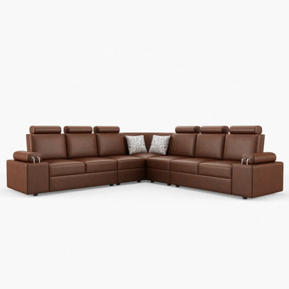 LUKRAIN Lifestyle L Shape Corner Sofa Set for Living Room with Steel Handles(Brown, 6 Seater)