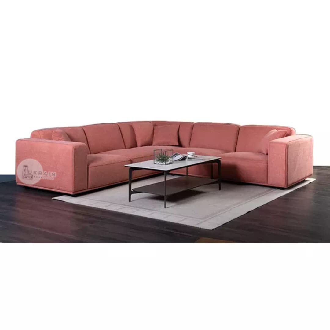 LUKRAIN Furniture L-Shape Modern Living Room Sofa Set (Pink)