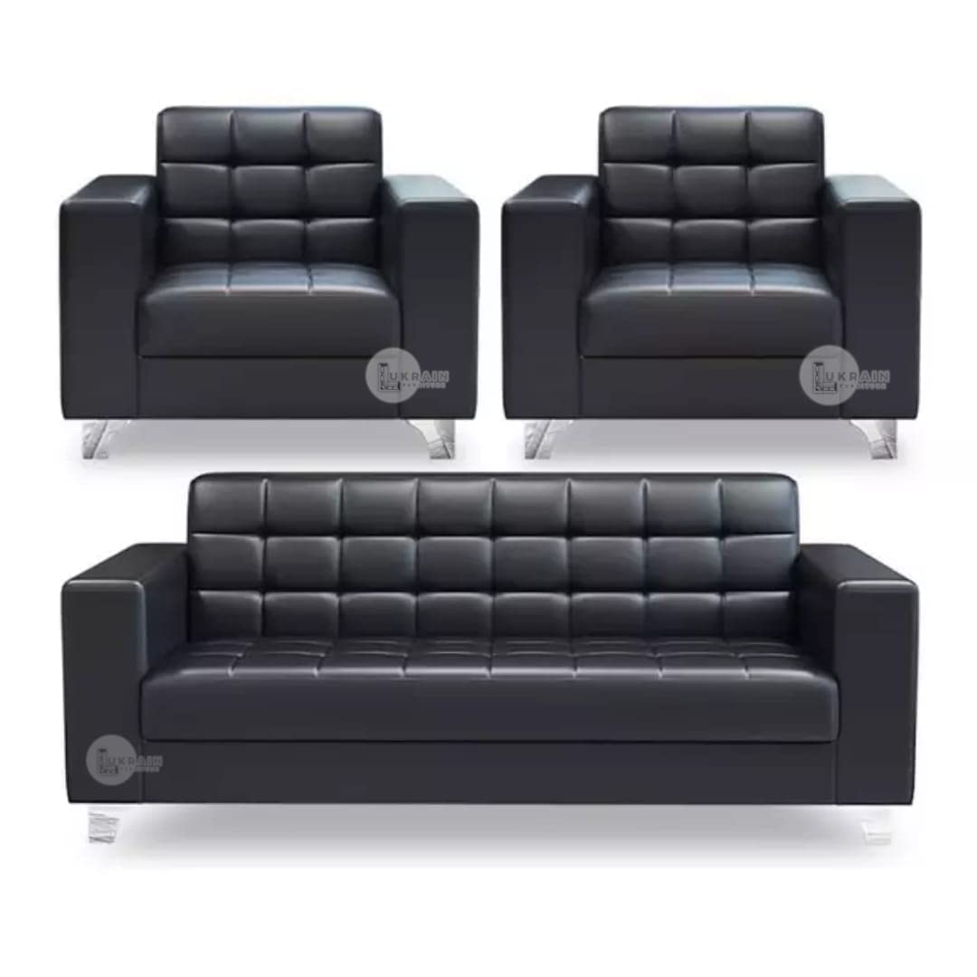 LUKRAIN Furniture 3+1+1 Modern Living Room Furniture (Black)