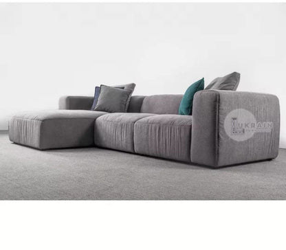 LUKRAIN Furniture L Shape Modern Design 3 Seater Sectional Sofa Set for Home & Office (Grey)