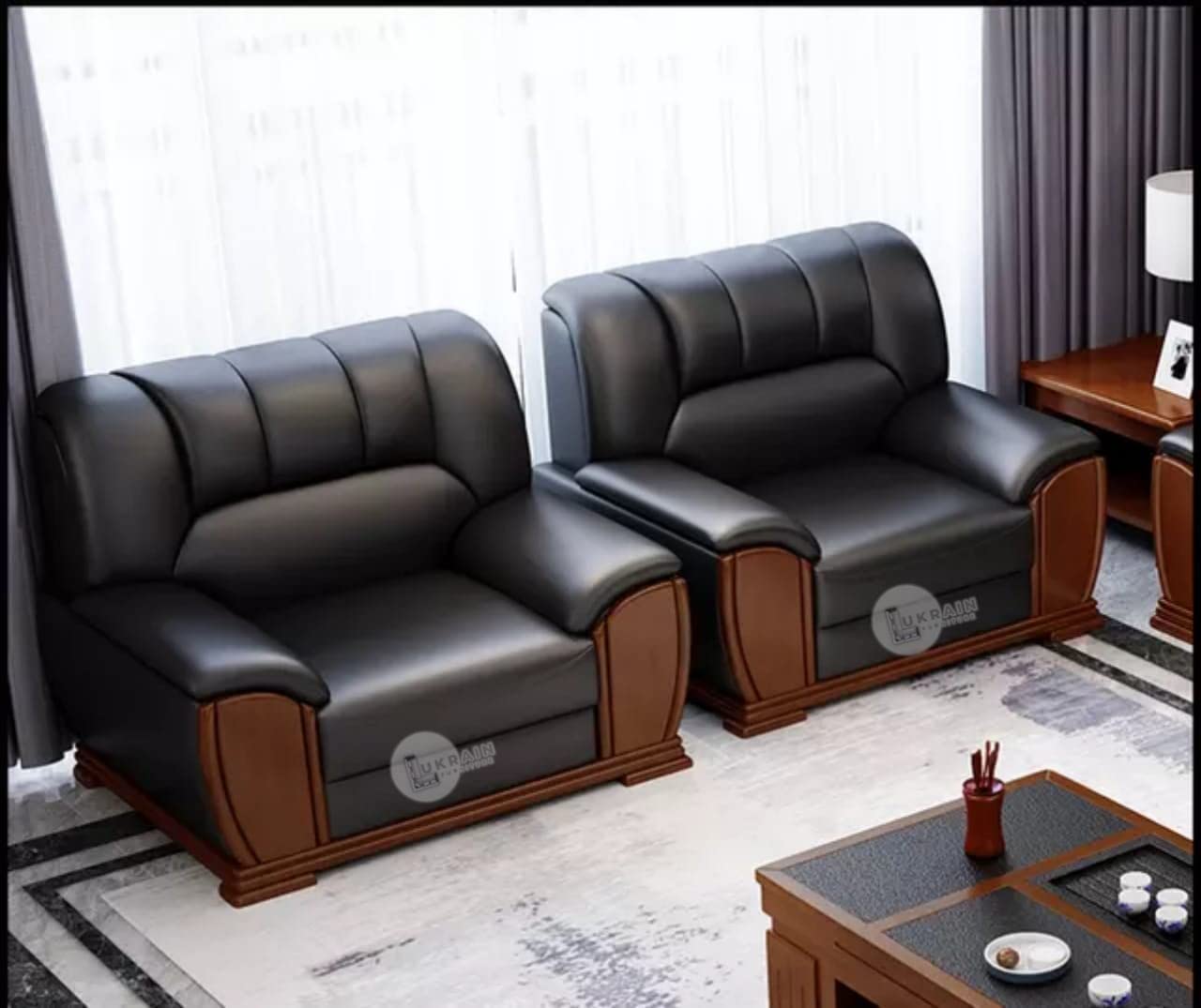 LUKRAIN Furniture Italian Leather Sectional in Caramel 5 Seater Sofa Set for Living Room & Home Color - Black