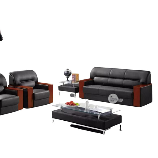 LUKRAIN Furniture Modern Design 3 Seater Sectional Sofa Set for Home & Office (Black)