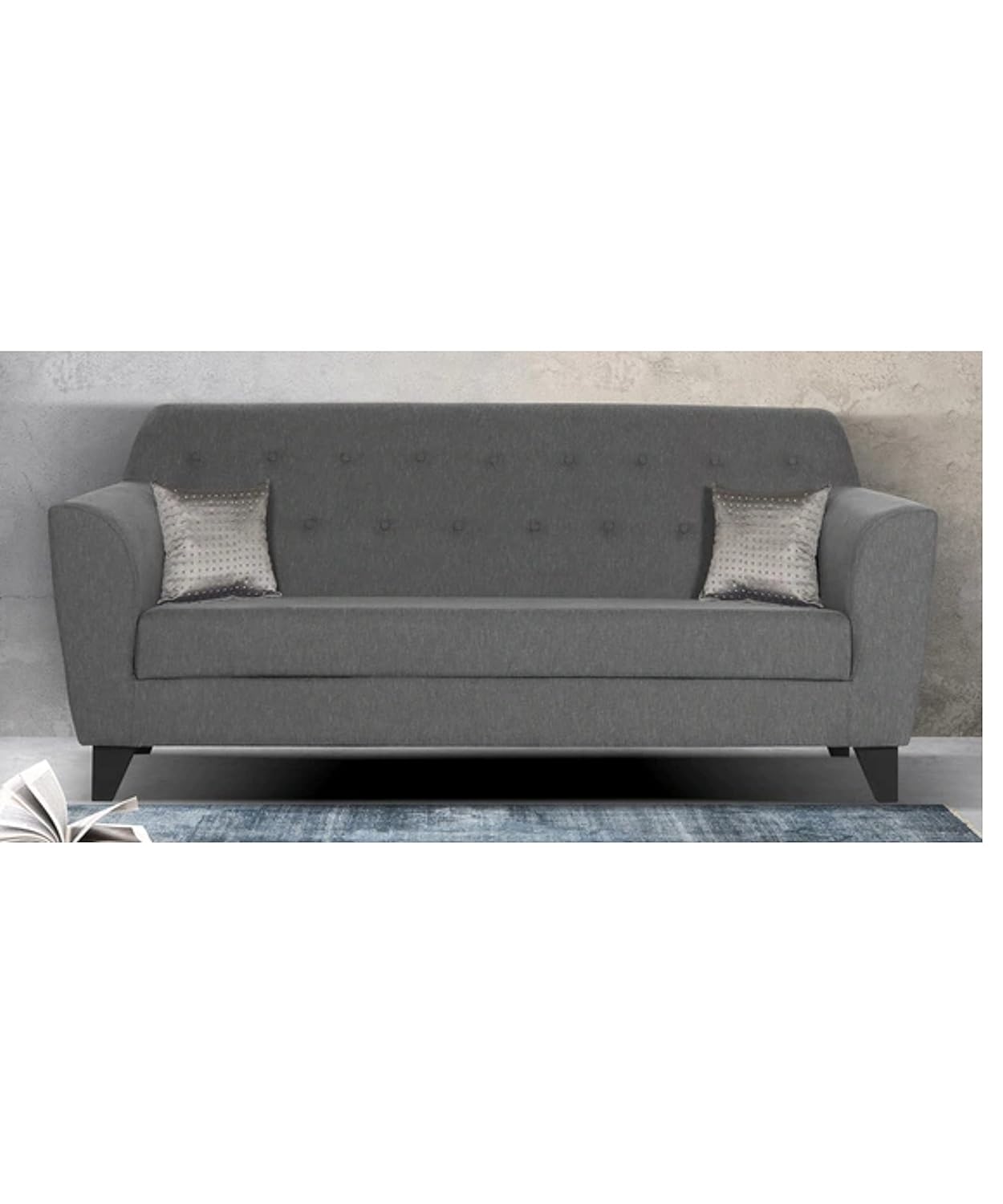 LUKRAIN Furniture Modern 3-Seater Sofa Couch with Soft Linen Fabric, Sturdy Wooden Frame and Comfortable Seating for Living Room & Home Office (Grey Color)