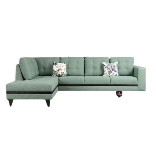 LUKRAIN Furniture Arena Fabric L Shape 6 Seater Sofa Set with 2 Pillow Free for Living Room & Home Color - Green