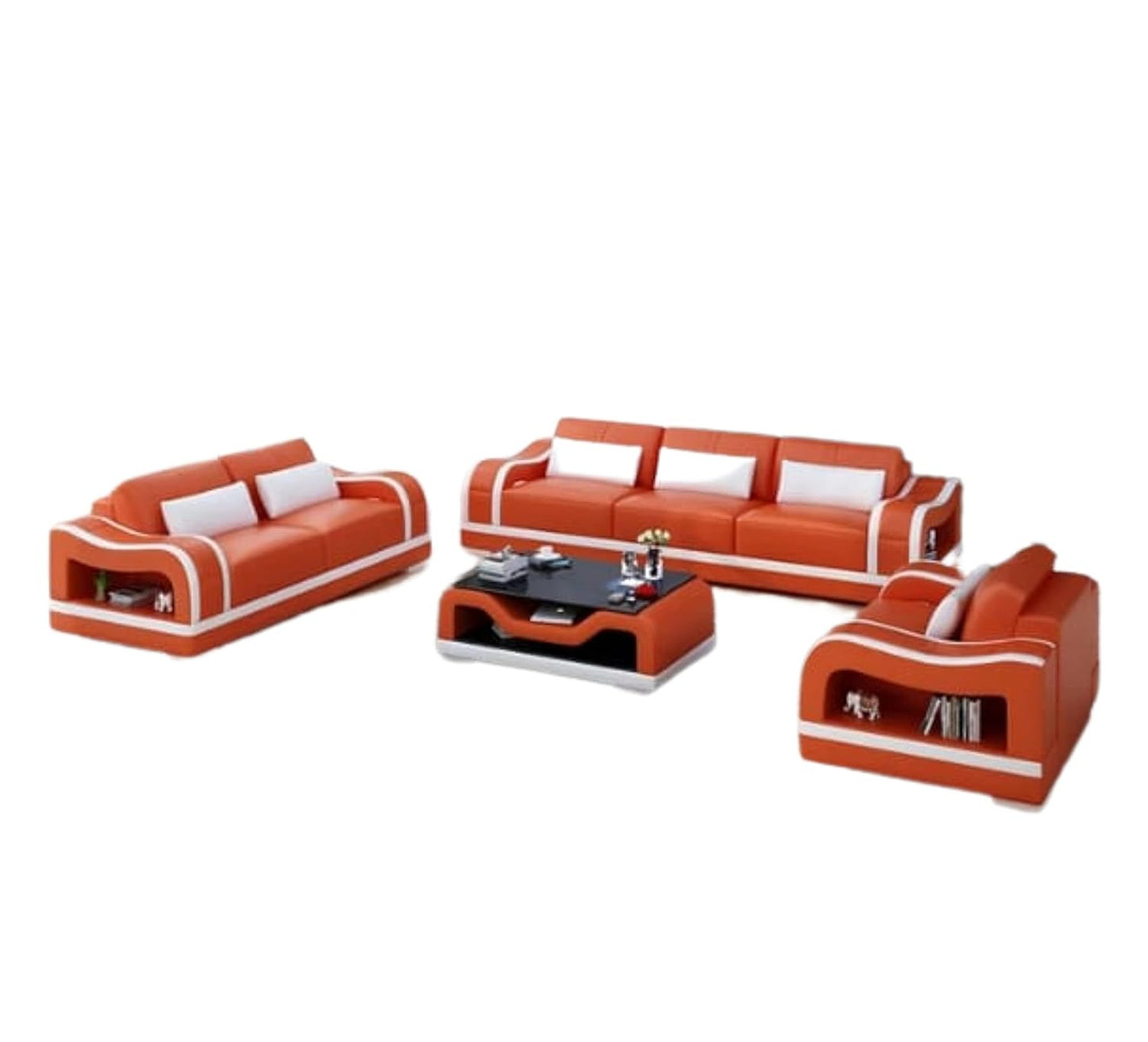 LUKRAIN Furniture D Model 6 Seater Leatherette Sofa Set for Living Room & Home Color - Orange