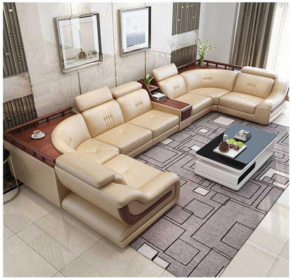 Shaan Leatherette Sofa Set/ 2+1+1+1+2 7 Seater/U Shape Sactional Sofa Set/Without Centre Table for Your Living Room/Office/Dining Room/Hall (Colour Beige) 18 Months Warranty