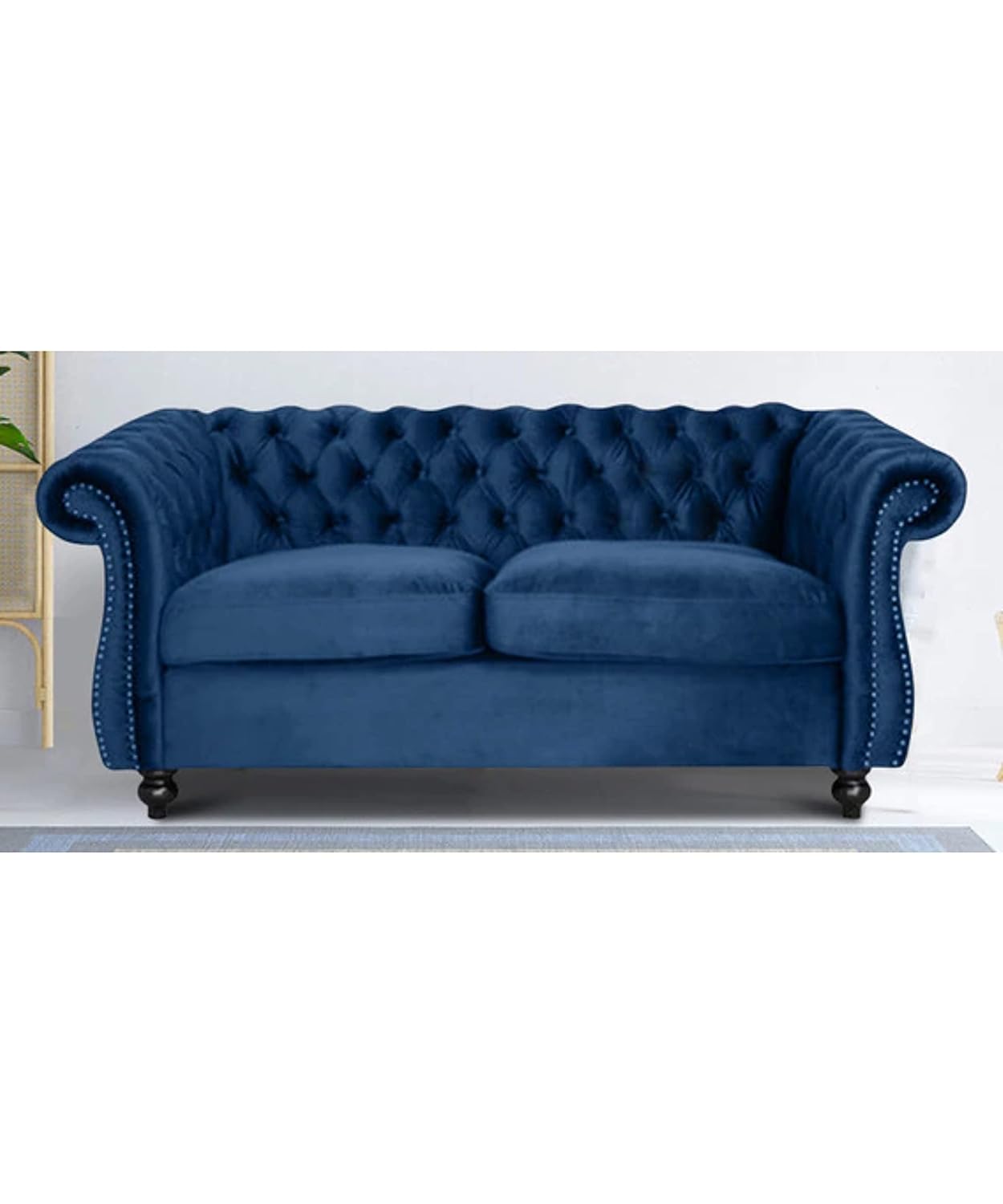 LUKRAIN Furniture Phenomenal 2 Seater Sofa Couch with Soft Linen Fabric, Sturdy Wooden Frame and Comfortable Seating for Living Room & Home Office (Blue Color)