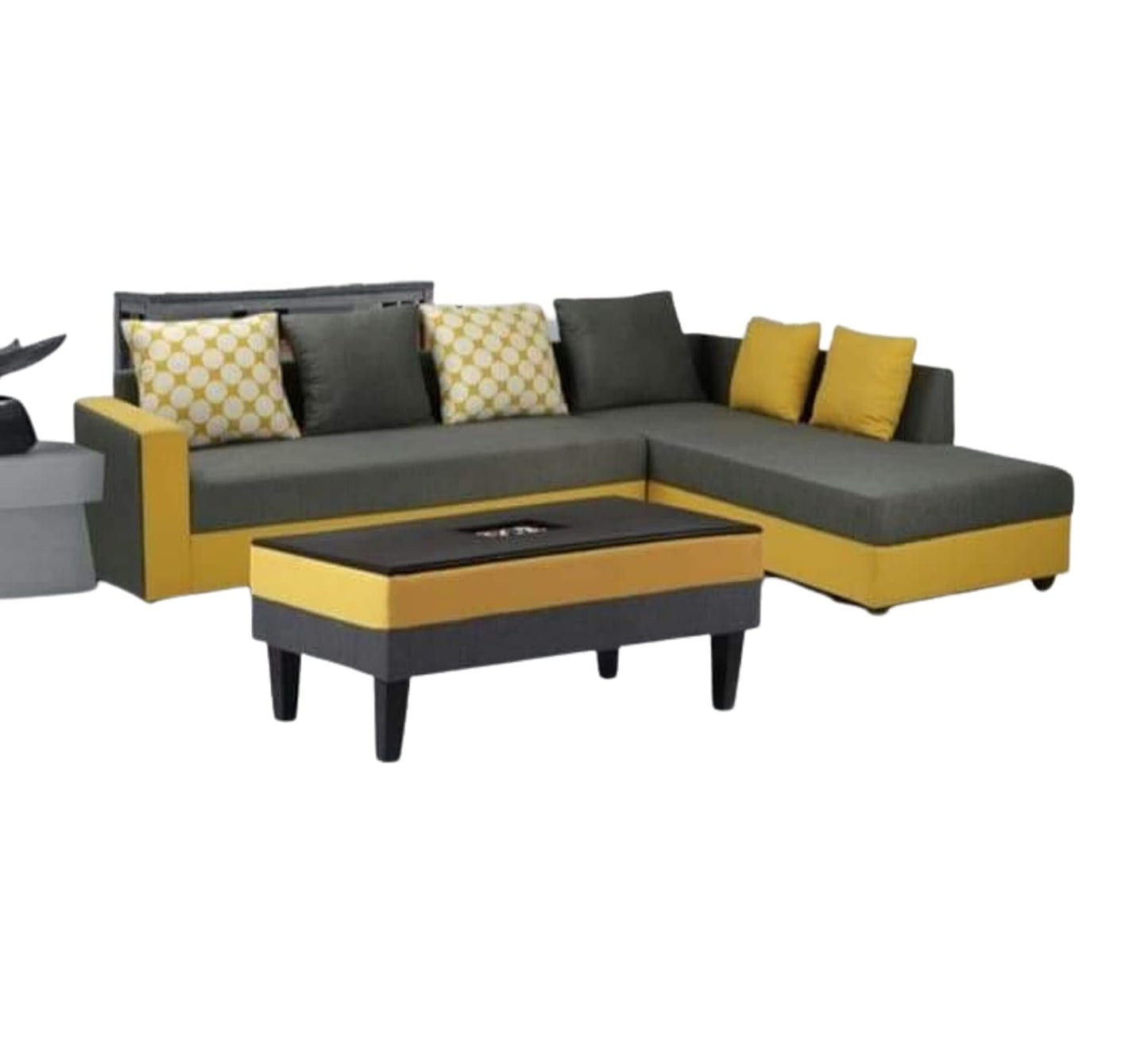 LUKRAIN Furniture Launcher Fabric 6 Seater Sofa Set for Living Room & Home Color - Yellow