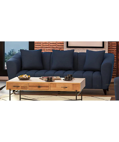 LUKRAIN Furniture Modern 3-Seater Sofa Couch with Soft Linen Fabric, Sturdy Wooden Frame and Comfortable Seating for Living Room & Home Office (Dark Blue Color)