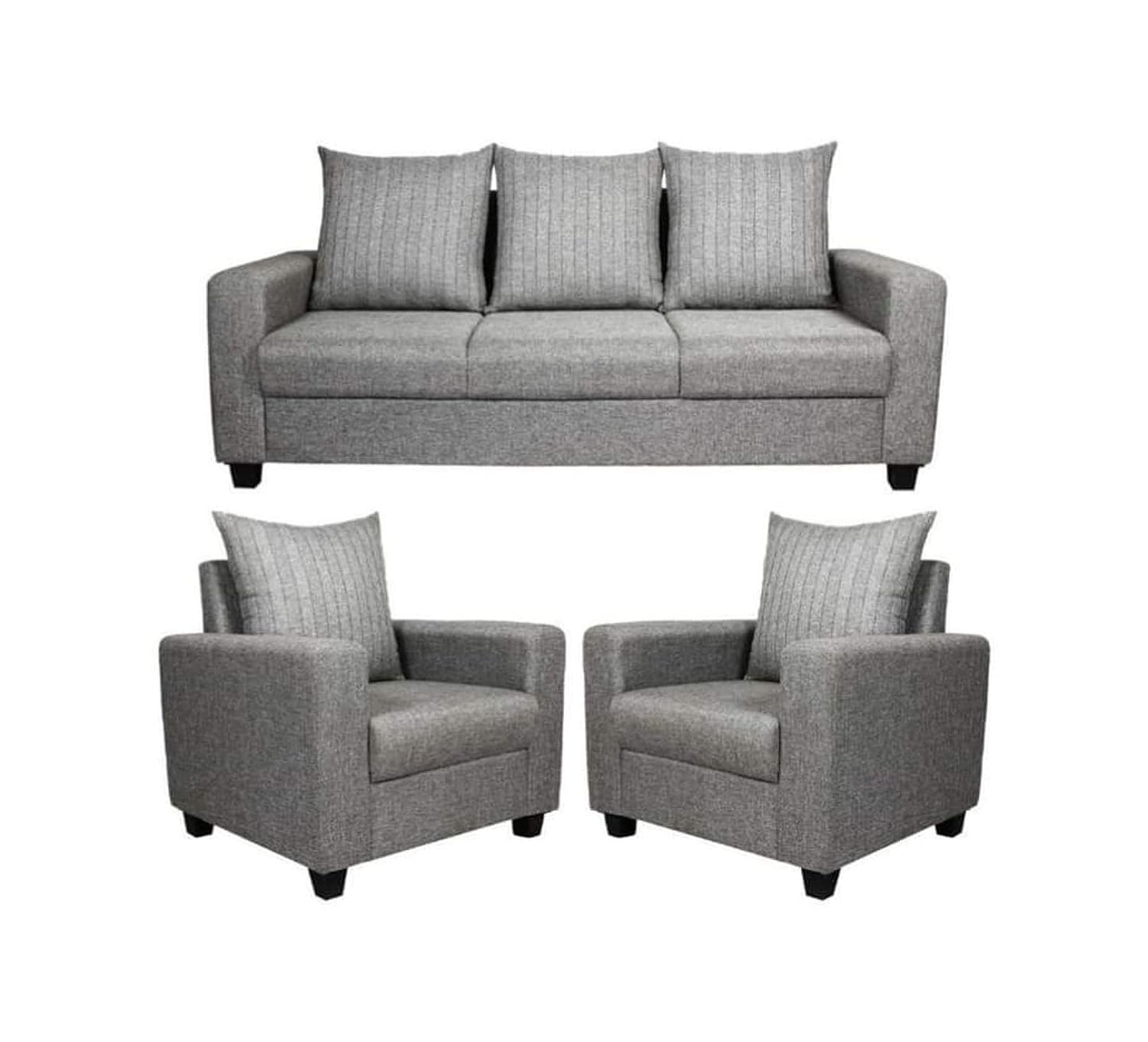 LUKRAIN Furniture Box Model 3 Seater Sofa Set with 2 Signal Sofa for Living Room & Home Color - Grey