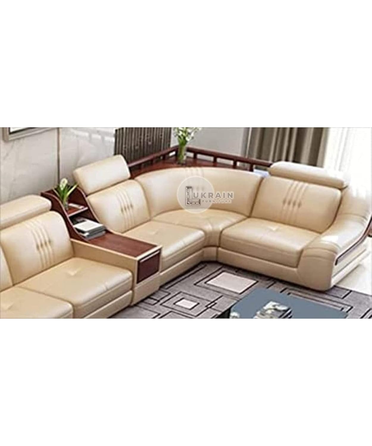 LUKRAIN Leatherette Sofa Set/ 2+1+1+1+2 7 Seater/U Shape Sectional Sofa Set/without Centre Table for Your Living Room/Office/Dining Room/Hall (Color Beige) 18 Months Warranty