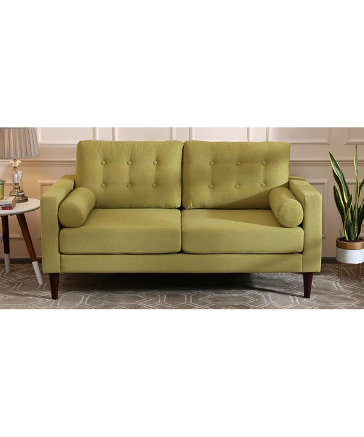 LUKRAIN Furniture Modern 2 Seater Sofa Couch with Soft Linen Fabric, Sturdy Wooden Frame and Comfortable Seating for Living Room & Home Office (Green Color)