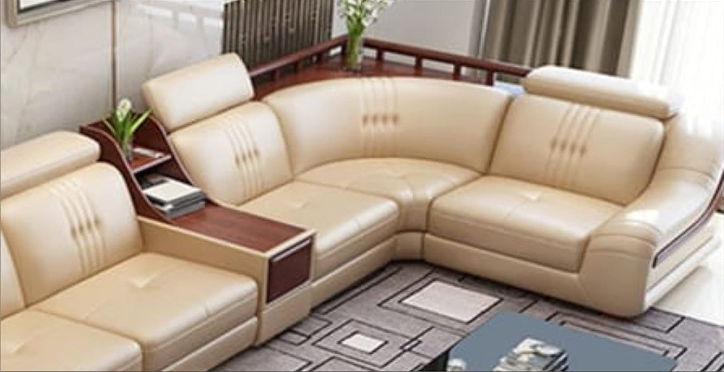 Shaan Leatherette Sofa Set/ 2+1+1+1+2 7 Seater/U Shape Sactional Sofa Set/Without Centre Table for Your Living Room/Office/Dining Room/Hall (Colour Beige) 18 Months Warranty