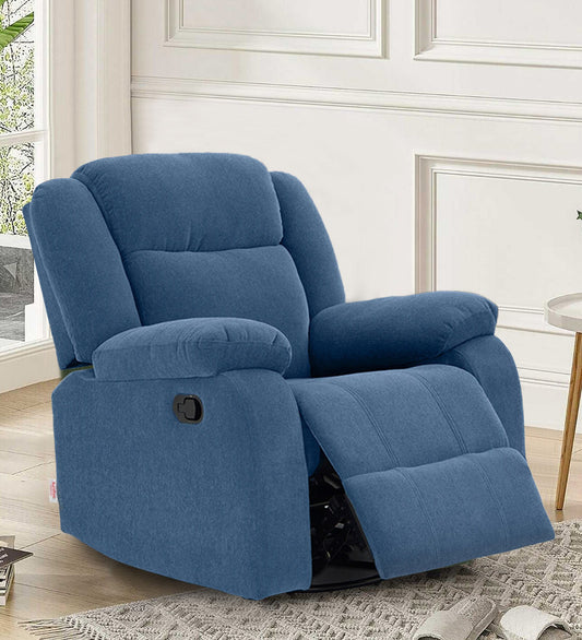 Lukrain Fabric Manual 1 Seater Rocker Recliner In Twilight Blue Color With Swivel