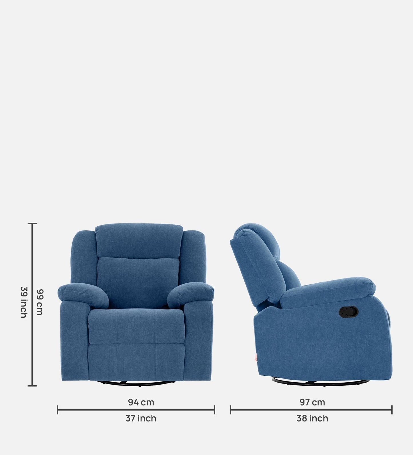 Lukrain Fabric Manual 1 Seater Rocker Recliner In Twilight Blue Color With Swivel