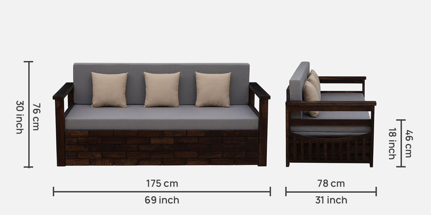 Lukrain Indus Sheesham Wood Pull Out 3 Seater Sofa Cum Bed In Provincial Teak Finish with Storage