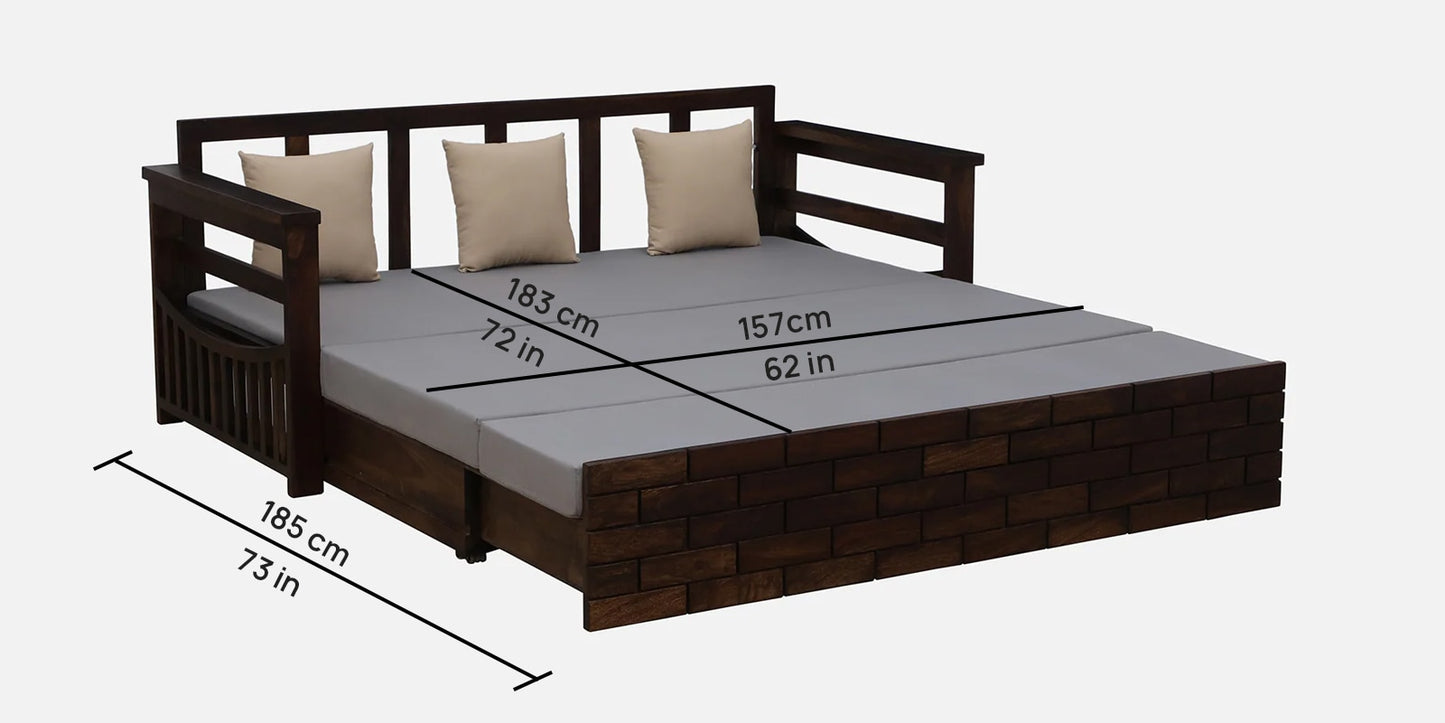 Lukrain Indus Sheesham Wood Pull Out 3 Seater Sofa Cum Bed In Provincial Teak Finish with Storage