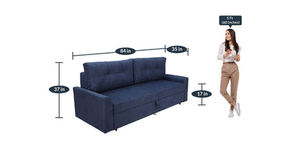 Lukrain Ines Fabric Pull Out Sofa Cum Bed In Navy Blue Colour With Storage