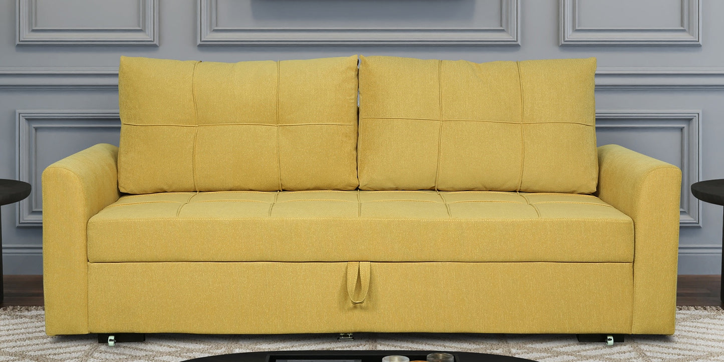 Ines Fabric Pull Out Sofa Cum Bed In Yellow Colour With Storage