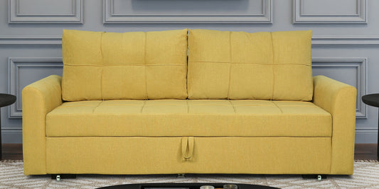 Ines Fabric Pull Out Sofa Cum Bed In Yellow Colour With Storage