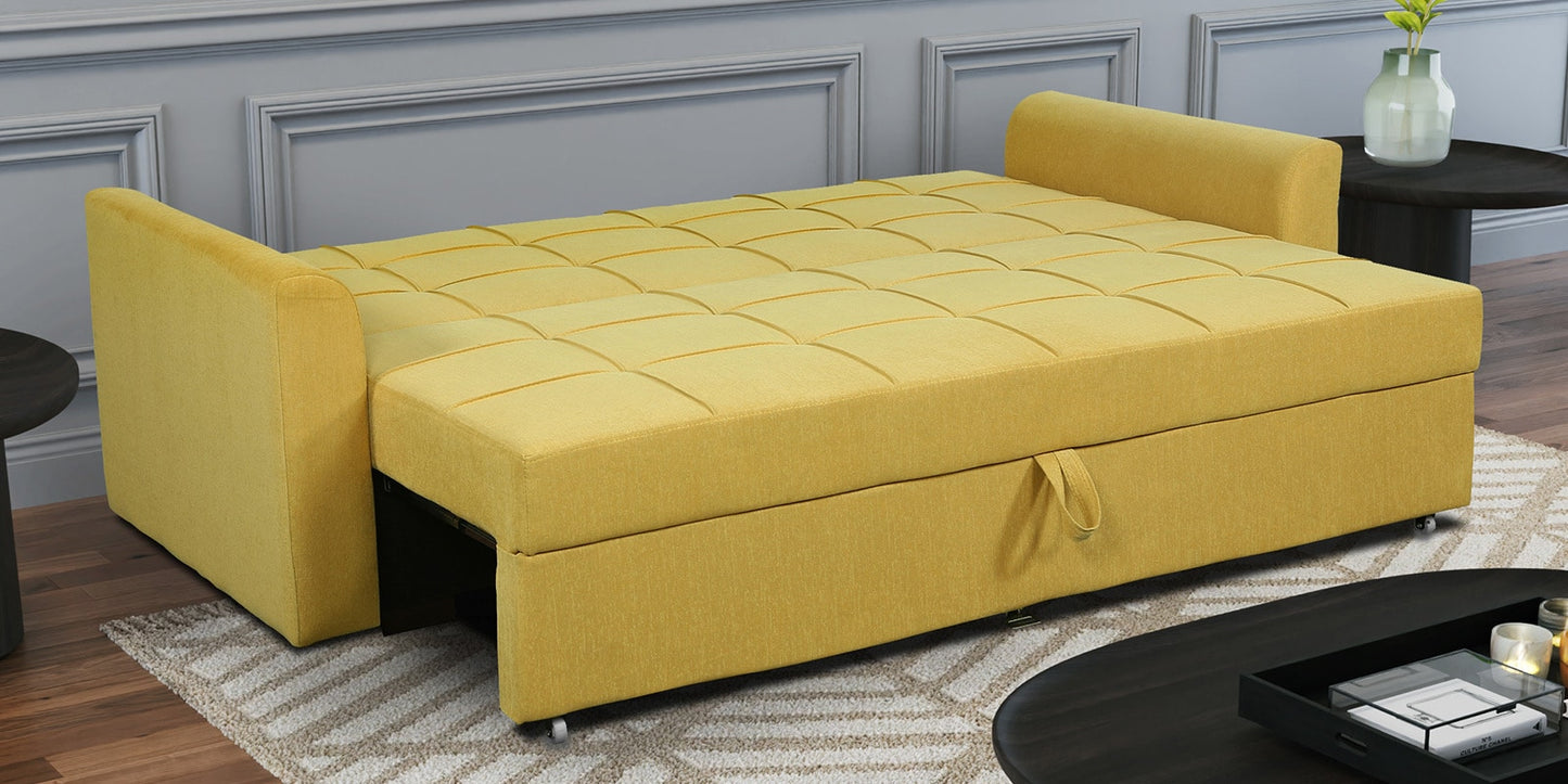 Ines Fabric Pull Out Sofa Cum Bed In Yellow Colour With Storage