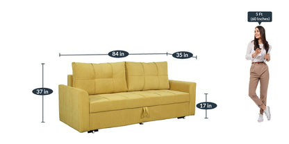 Ines Fabric Pull Out Sofa Cum Bed In Yellow Colour With Storage