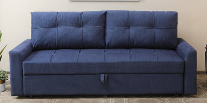 Lukrain Ines Fabric Pull Out Sofa Cum Bed In Navy Blue Colour With Storage