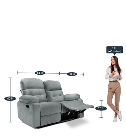 Lukrain Fabric Manual 2 Seater Recliner In Grey Colour