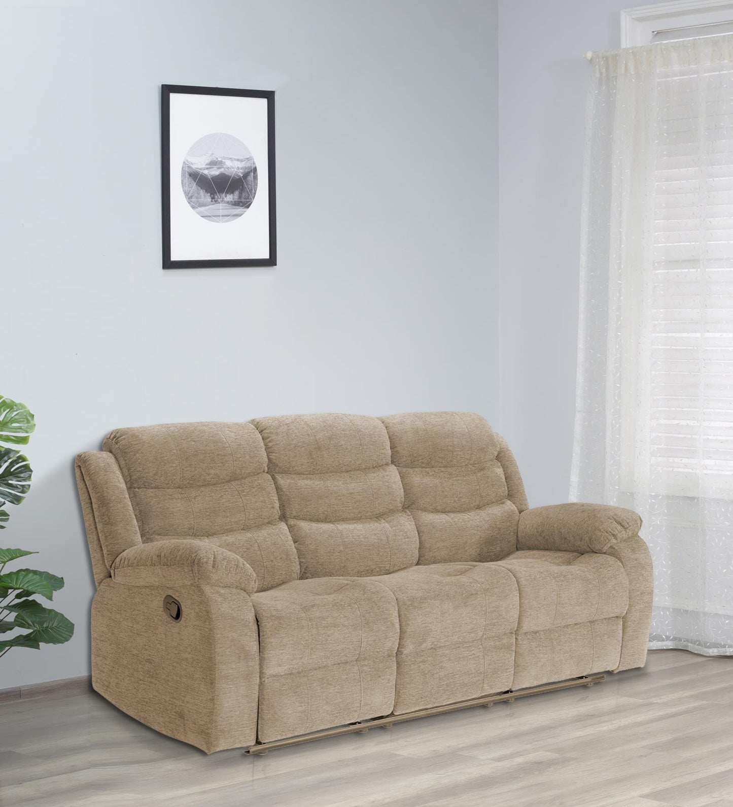 Lukrain Fabric 3 Seater Manual Recliner In Beige Color