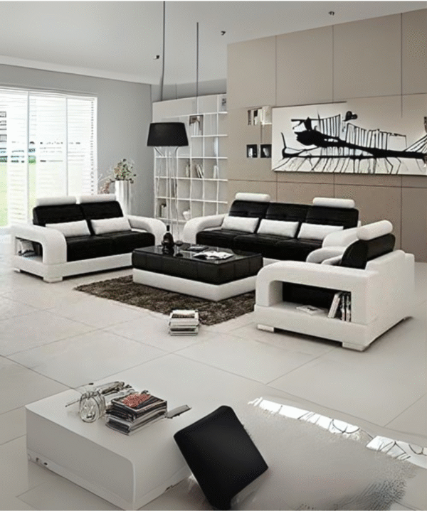 LUKRAIN® Furniture Designer Sofa Set for Living and Dining Hall 3+2+1+Center Table Free(White Black)