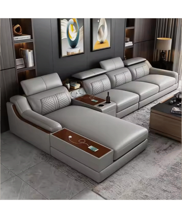 LUKRAIN Furniture L Shape Multi-Functional Modern Wooden Luxury Leather Sofa Set | 6 Seater Sofa Set Without Centre Table for Your Living Room | Office | Dining Room | Hall and Balcony (Medium Grey)