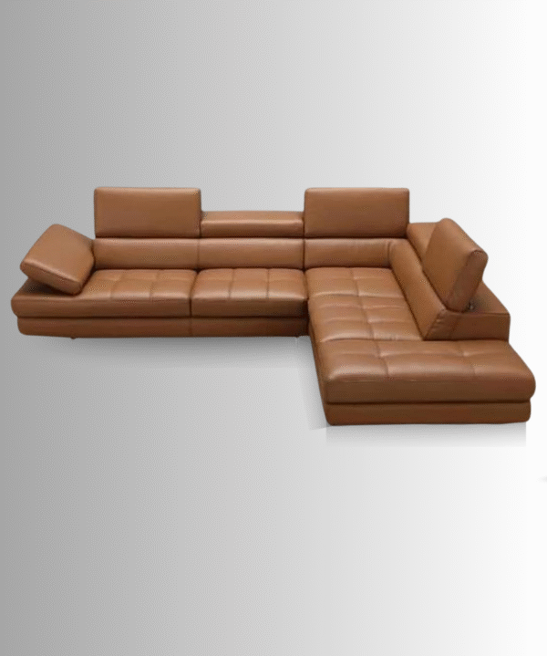 LUKRAIN Furniture Italian Leather Sectional in Caramel L Shape PU Leather 5 Seater Sofa Set for Living Room & Home Color - Brown