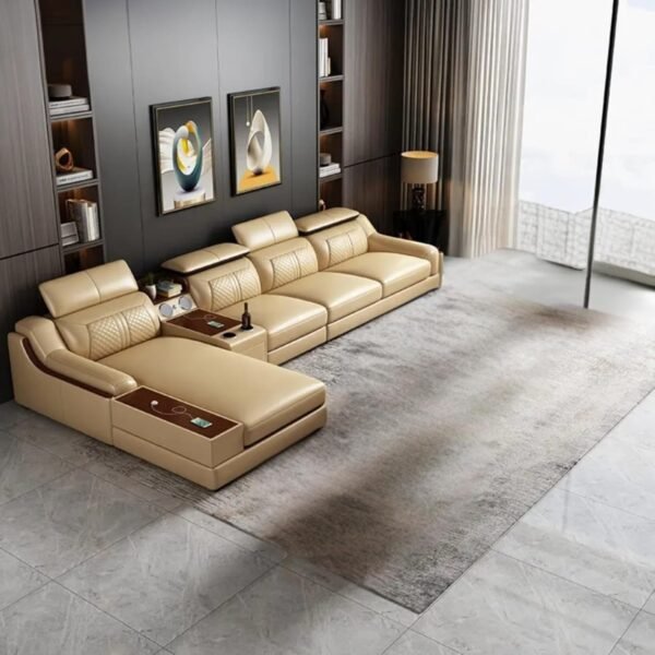 LUKRAIN Furniture L Shape Multi-Functional Modern Wooden Luxury Leather Sofa Set | 6 Seater Sofa Set Without Centre Table for Your Living Room | Office | Dining Room | Hall and Balcony